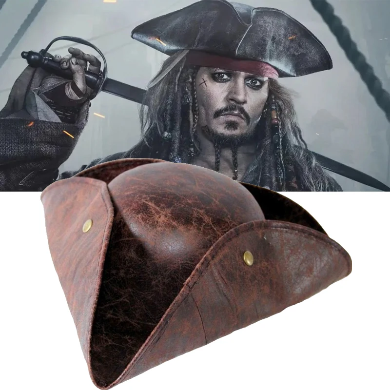 Film Pirates Of The Caribbean Jack Sparrow Jackie Cosplay Hoeden Unisex Bruin Lederen Piraat Tricorn Cap Halloween Kostuum Props