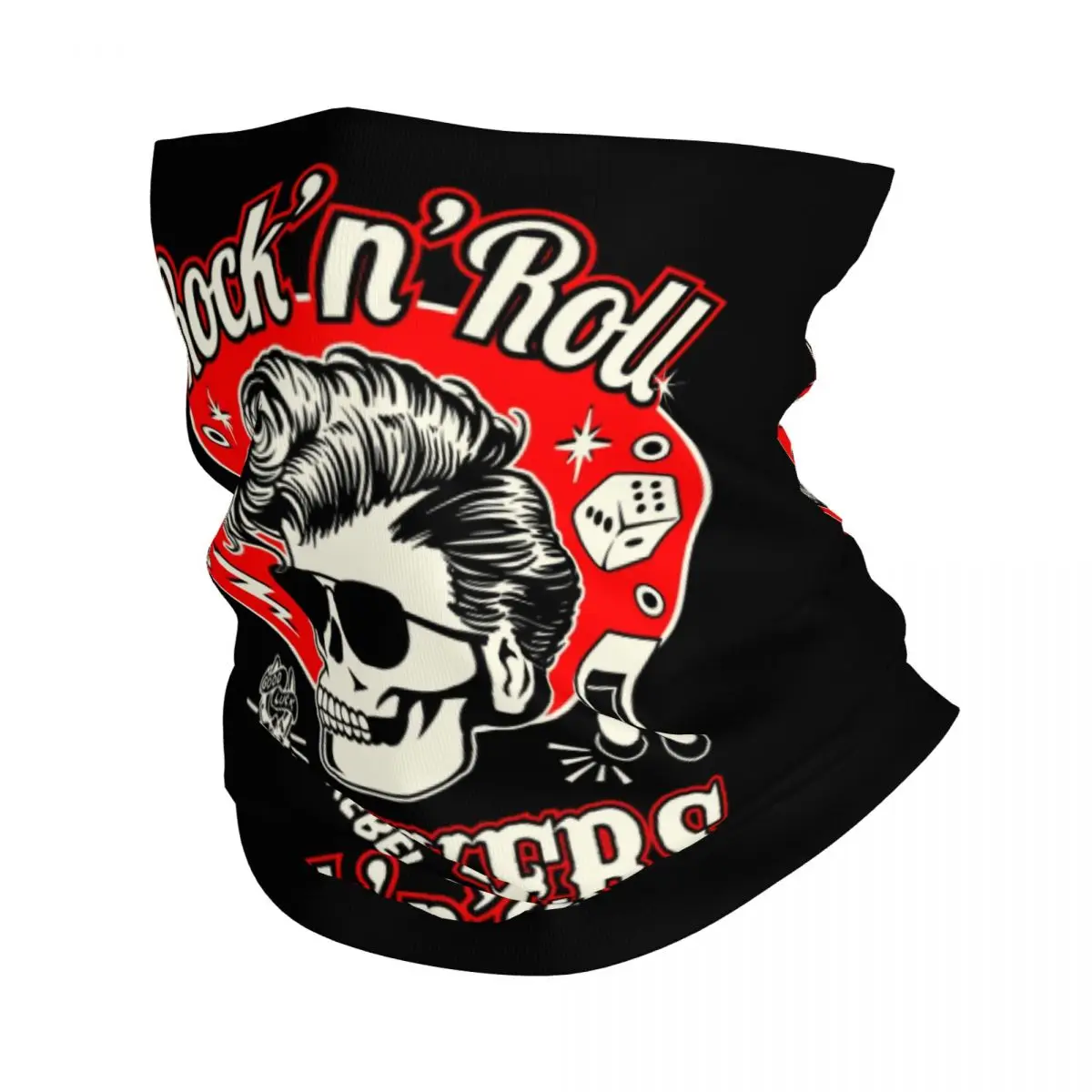 Custom Rockabilly Rock And Roll Skull Dice Rockers Bandana Neck Gaiter Windproof Face Scarf Cover Women Headband Tube Balaclava