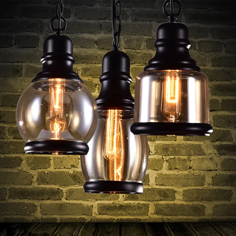 Vintage Amber glass wine bottle pendant light Industrial style LED E27 Bulb Iron  lamp for bar restaurant Coffee shop