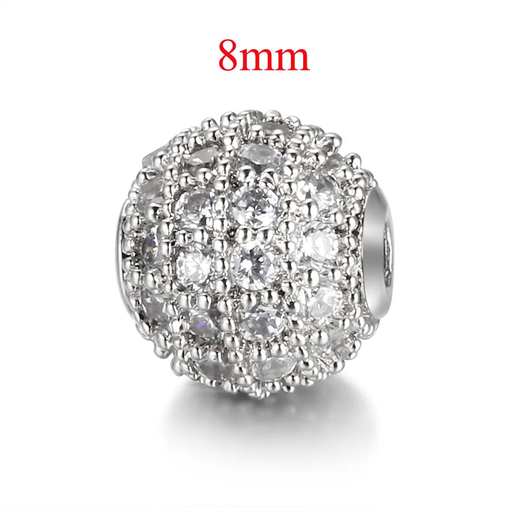 3pcs/Lot Factory Prices 6/8/10mm Diy Brass Zircon Beads Men Women Disc Round CZ Ball Jewelry Bracelet Necklace Making Charm