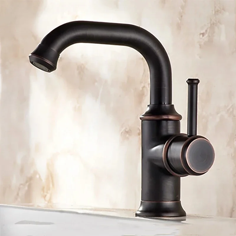 Basin Faucets Single Hole Bronze Black Crane Bathroom Faucets Hot Cold Water Mixer Tap Deck Mounted torneiras do banheiro