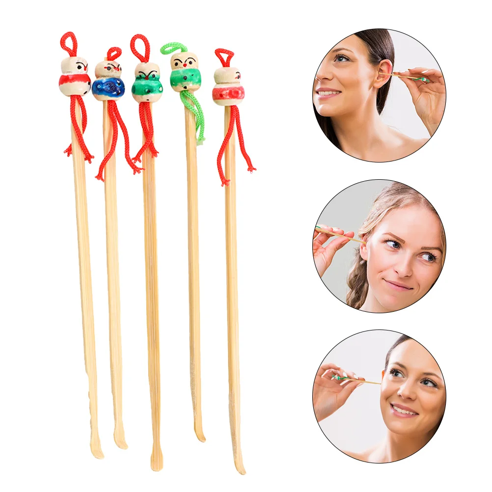 12Pcs Wooden Cartoon Ear Scoop Ear Cleaning Tools Adorable Hanging Wax Removers Practical Keychain Decor Wooden Wax Cleaner - Image 2