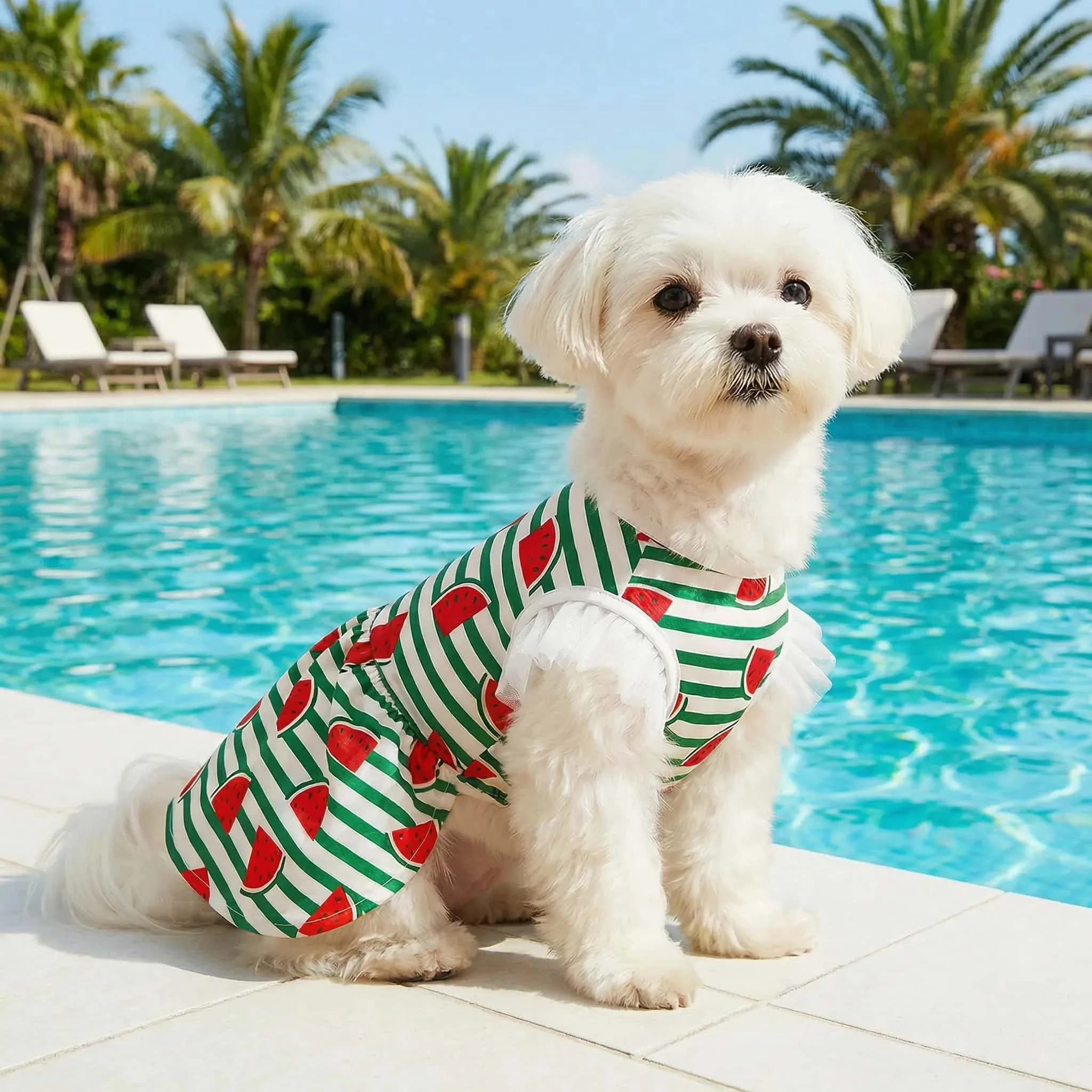 Vestido verano para perros manga corta estampado sandía verde y blanco - imagen 5