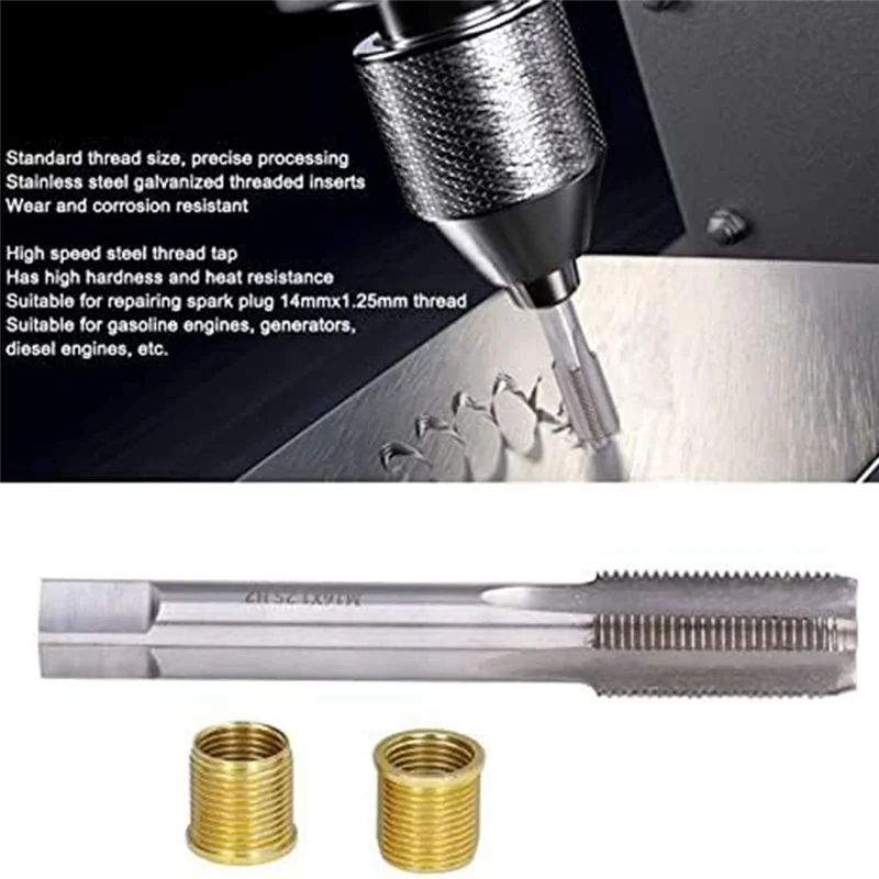 New Spark Plug Thread Repair Tools, High Speed Steel Tap Spark Plug with M14X1.25 Inserts and M16X1.25 Tap Kit