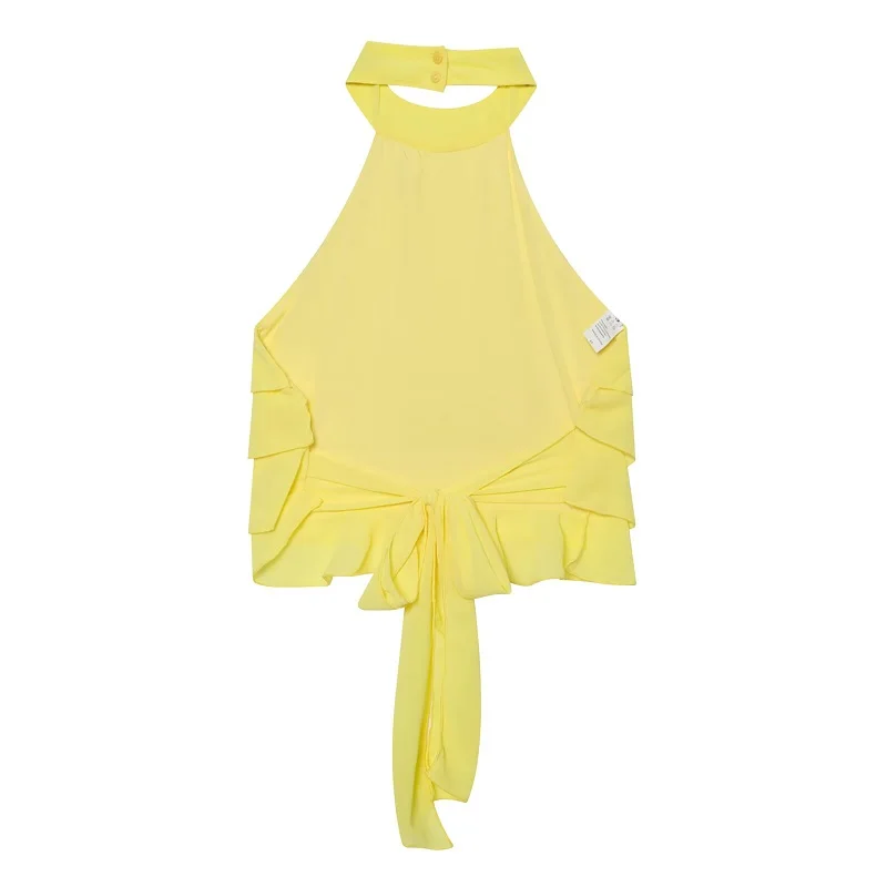 MUJER Rüschen-Neckholder-Top für Damen, schulterfrei, rückenfrei, für den Sommer, ärmellose Oberteile, sexy Camisole, Crop-Top für Damen – Detail 3