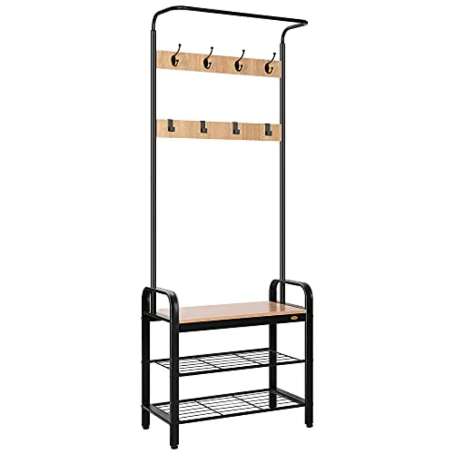 

3-in-1 Entryway Hall Tree Heavy Duty MDF Stand Coat Rack with Storage Bench Industrial Wood Furniture with Stable Metal Frame 8