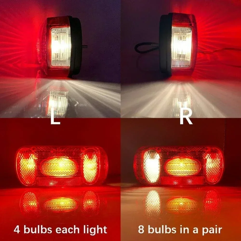 2PCS 12V 5 Functions Trailer Rear Tail Light Stop Brake Light Turn Signal Lamp 35cm 5 Core Cable Truck Caravan Lorry Van RV