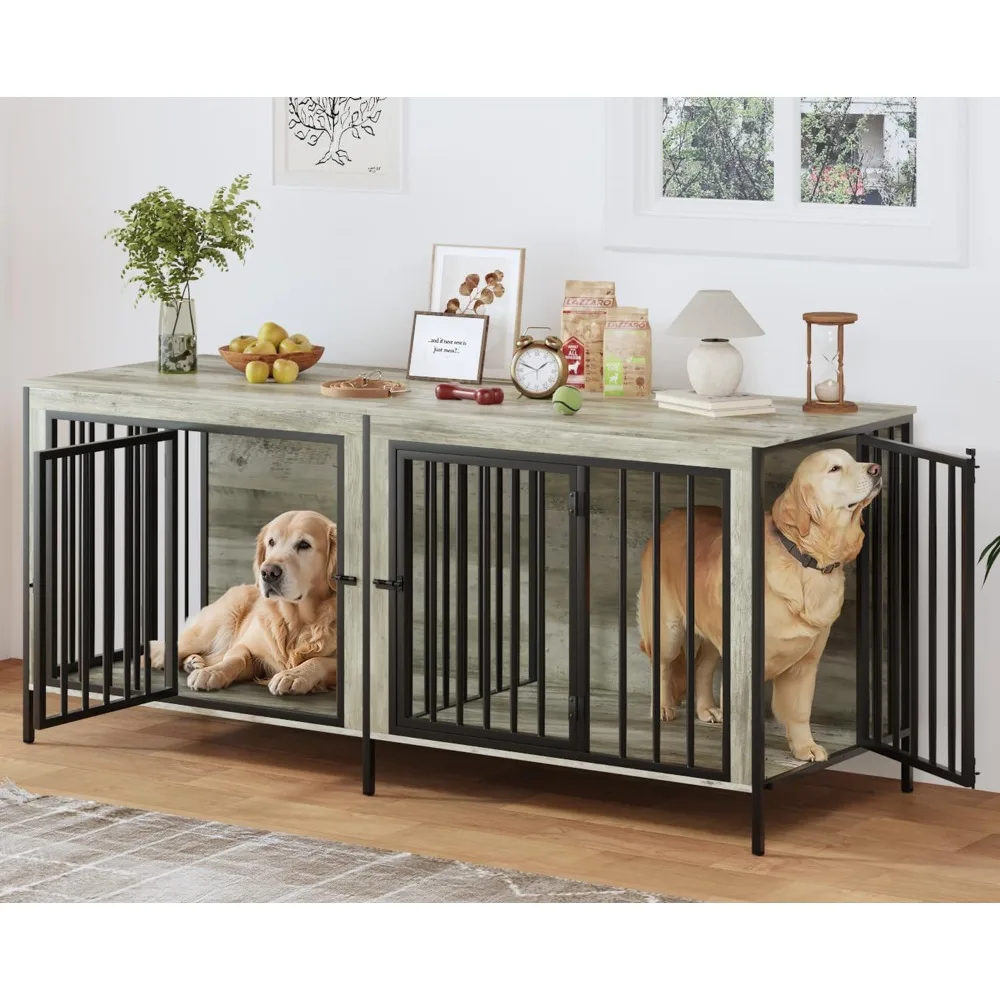 

78 Inch Dog Crate Furniture for 2 Dogs, XXL Thick Double Dog Cage Furniture Large Breed, Heavy Duty Dog Kennel Indoor