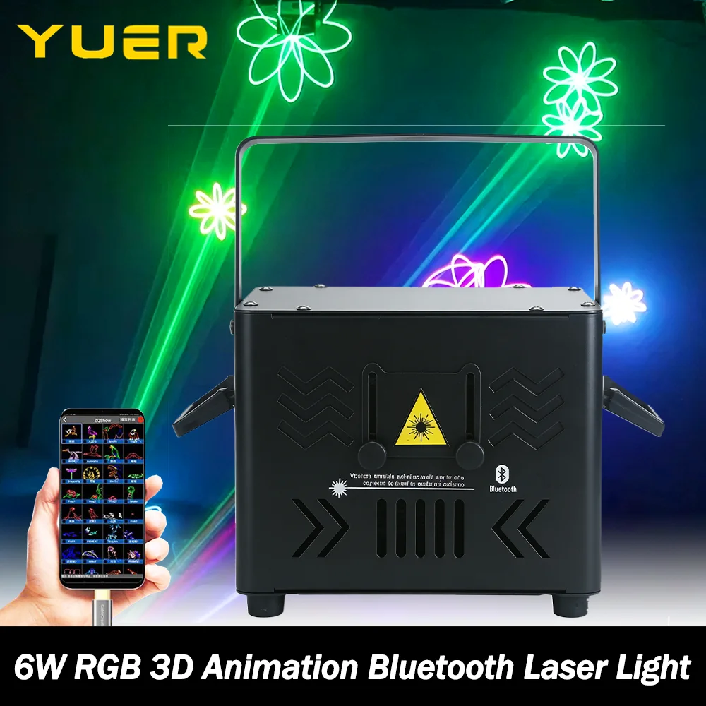 6W RGB Full Color 3D Animation Effect Laser Scanner Light App Bluetooth Control for DJ Disco Party Bar Wedding Stage Lighting