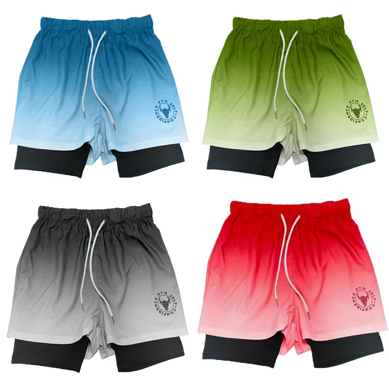 Shorts de corrida Quick Dry para homens, esportes de ginástica, treino, ginásio Fitness, calça curta jogging, roupa masculina, novo, 2 em 1, verão