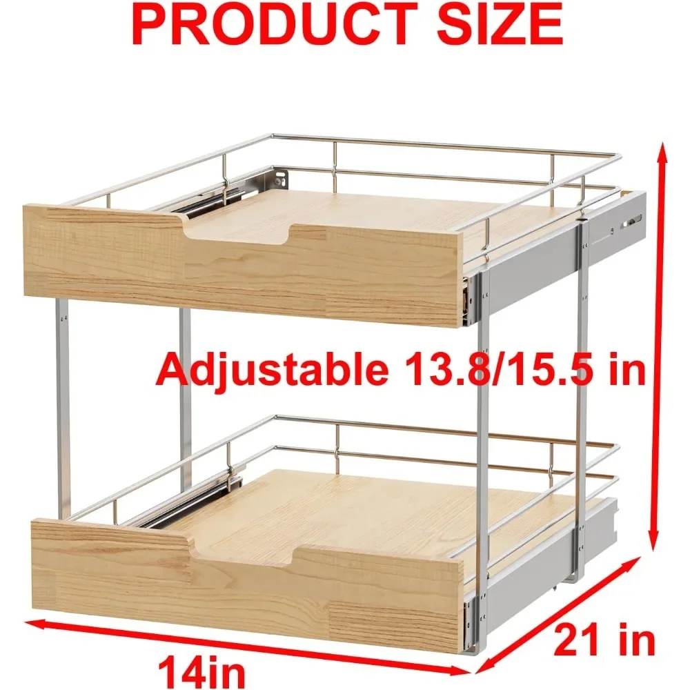 Pull Out Cabinet Organizer,Heavy-Duty Slide  Shelf, Wood And Wire Basket