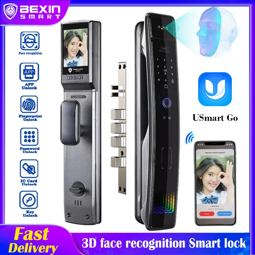 3D Face Recognition WiFi Camera Smart Lock Digital Fingerprint Electronic  Smart Door Lock APP/Key/Car