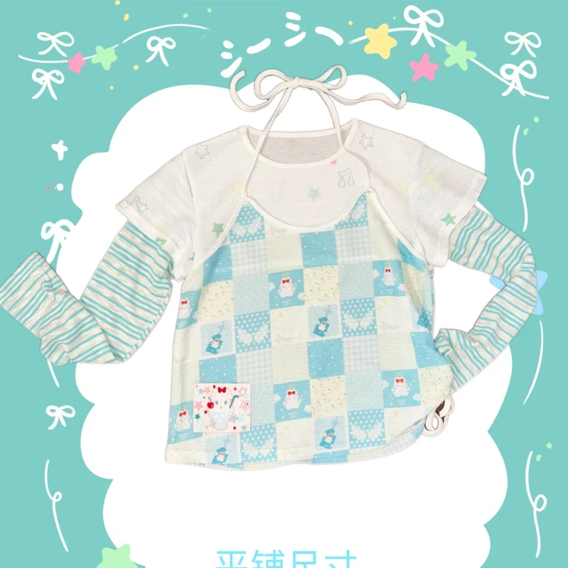 التصميم الأصلي كتلة اللون وهمية 3 قطعة 2 قطعة المرأة أفضل الخريف جديد مخطط منقوشة الربط الرسن كم طويل تي شيرت فتاة #4