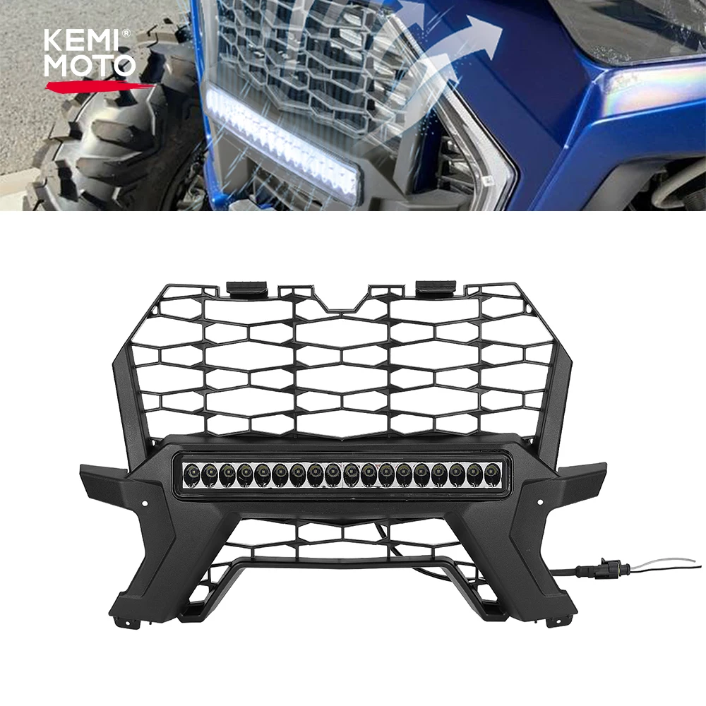 KEMIMOTO UTV Front Grill LED Light Lower Mesh with Light Bar Compatible with Polaris RZR XP 1000/ XP4/ Turbo Pro R 2019-2023