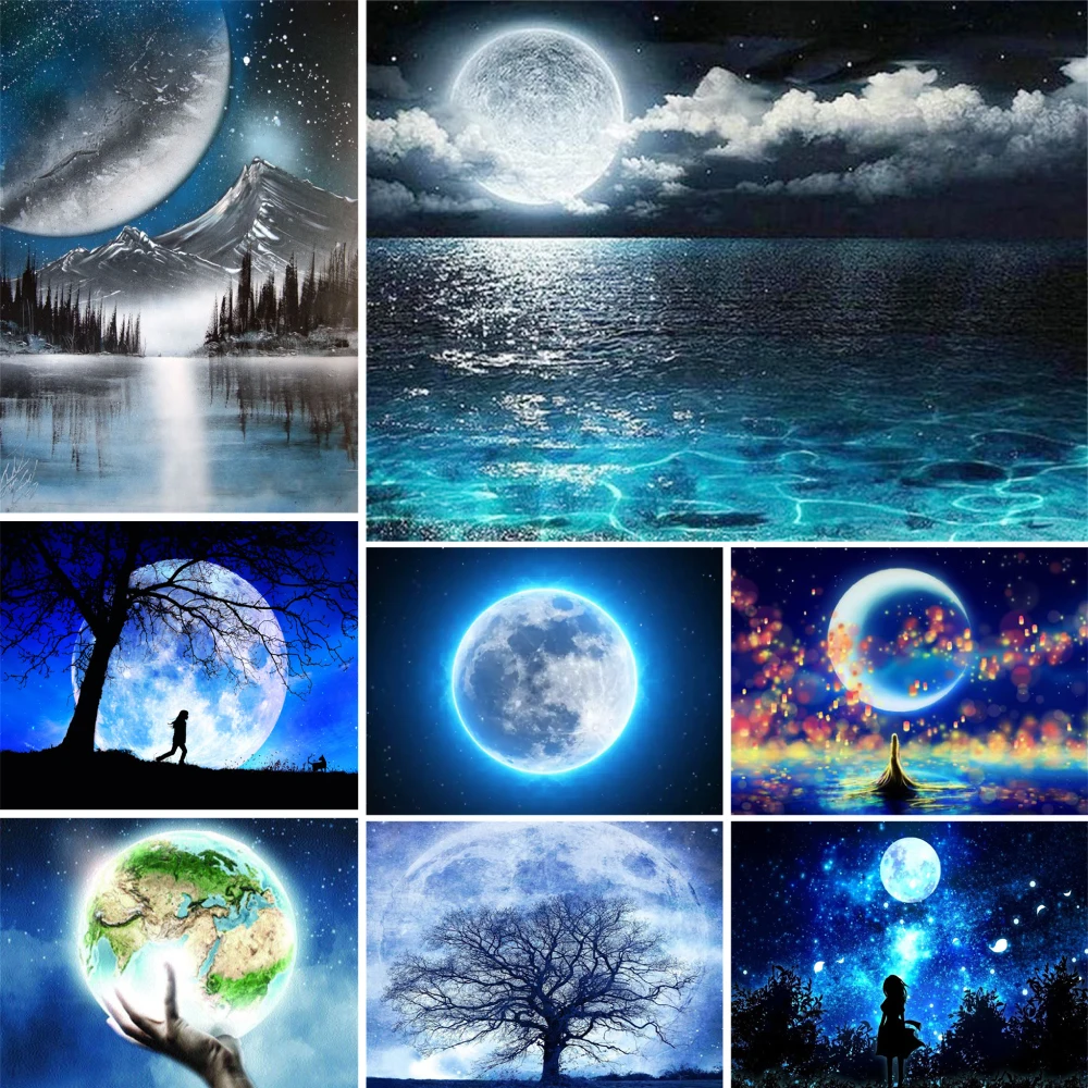 

Landscape Moon Night Pre-Printed Cross Stitch Complete Kit Embroidery Painting Craft Handiwork Knitting Stamped For Adults Magic