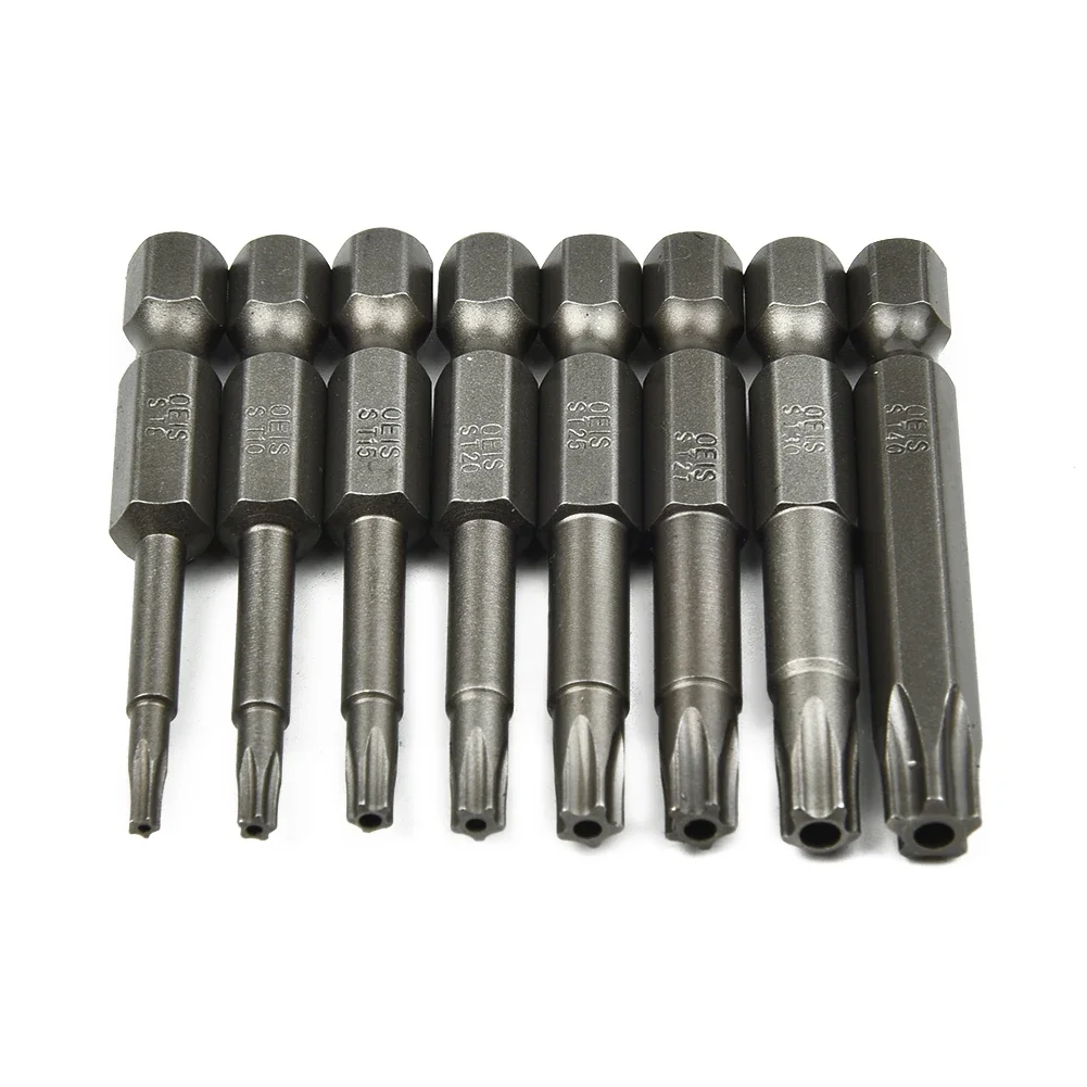 

Screwdriver Bit 1/4 Hex Shank 50mm 8 Pcs For Manual Screwdrivers Heavy Duty Silver T8/T10/T15/T20/T25/T27/T30/T40