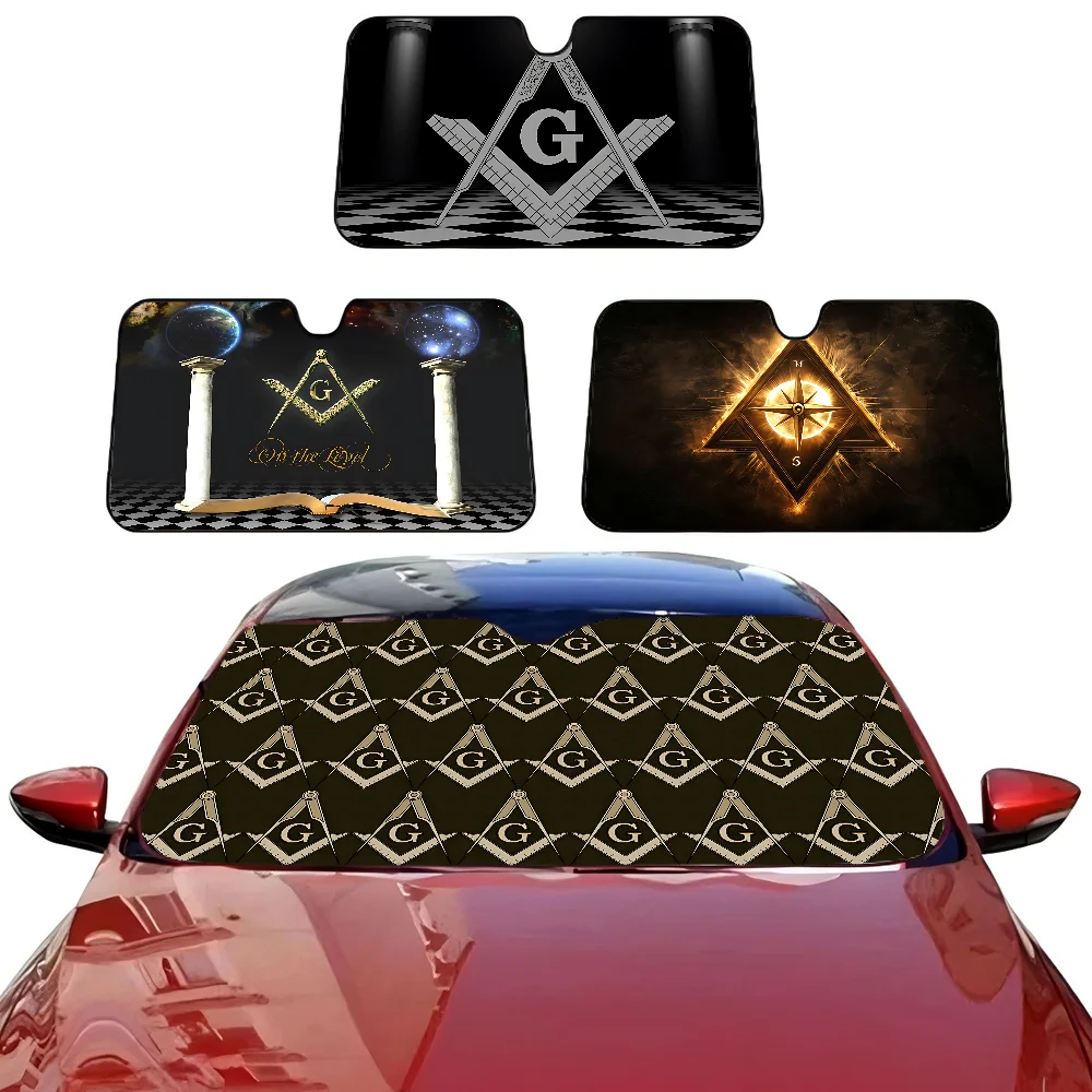 

Gold Freemason Logo Anime Car Sun Shade Front Window Sunshade For Most Sedans SUV Blocks Max Uv Rays Keep Your Vehicle Cool