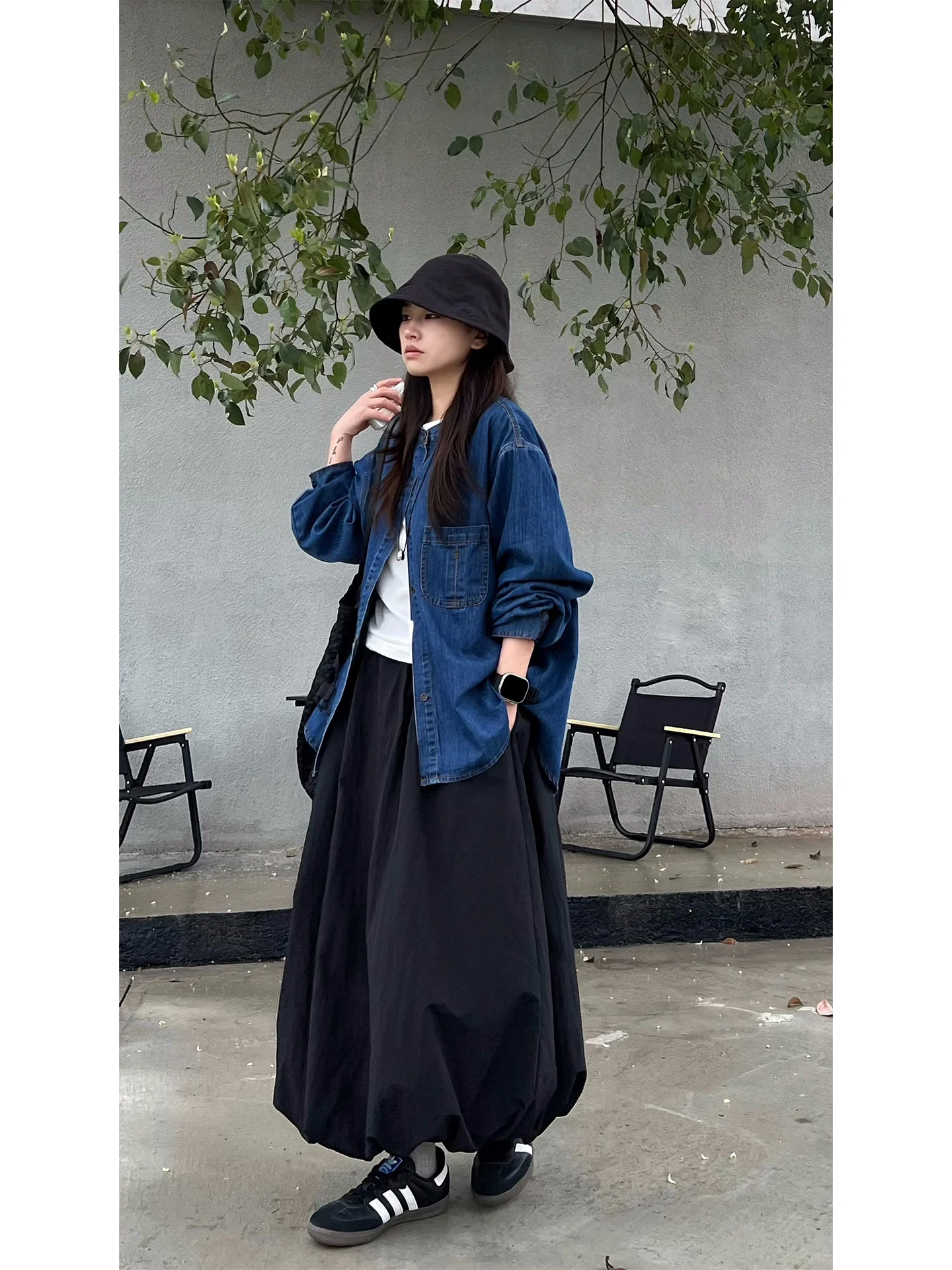 

Retro Deep Blue Denim Shirt Women's Loose Long Sleeve Spring Summer New Style Thin Coat Casual Breathable Cotton Blend