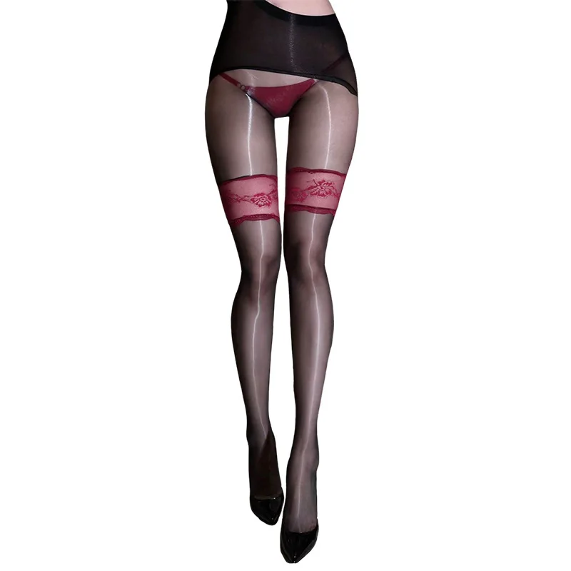 

Sexy Stockings New Black Lace Suspender One-piece Hip-covering Stockings For Women Glossy Aurora Long Stockings Smooth DKVW