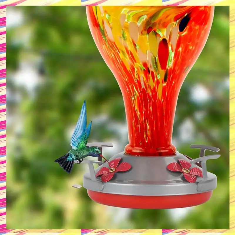

ABJJ Glass Bird Feeder, Painted Glass Feeder, Hand Blown, Leakproof, Easy To Clean, Rustproof