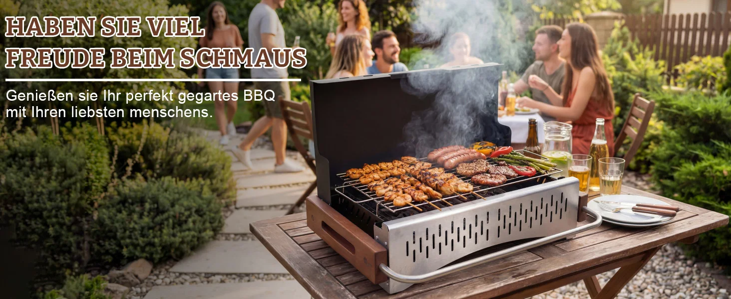 HOMAVO tragbarer grill, kompakter Holzkohlegrill für den Außenbereich, geeignet für Camping, Picknick und Garten, 1-4 Personen – Detail 6