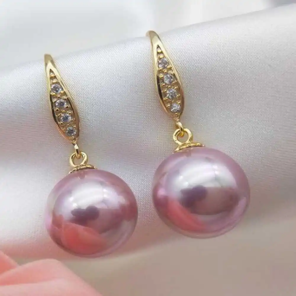 Beautiful Pinkish Purple Shell Pearl Dangle Earrings 14K Thanksgiving Party  Mother\'s Day Ear stud Wedding Fashion