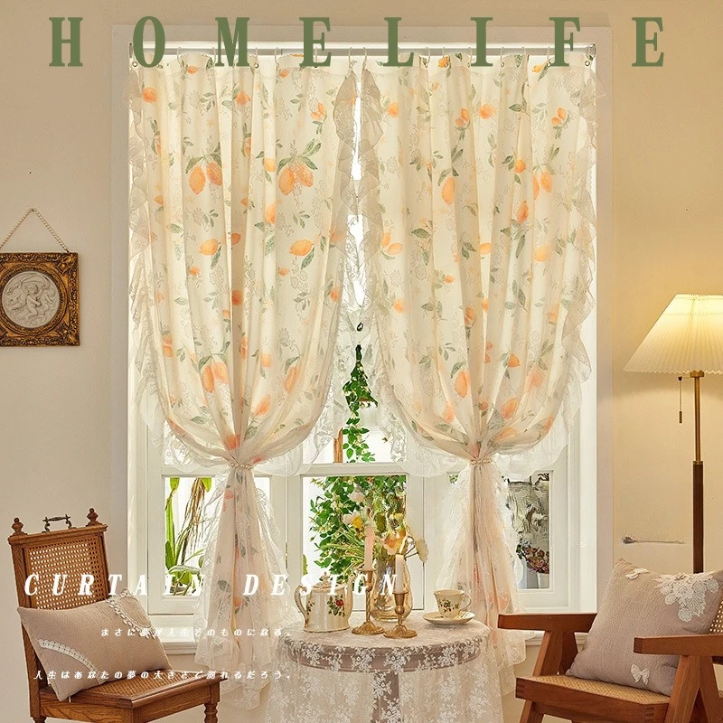 

Living Room Dining Room Bedroom High-quality Custom Screen Window Curtains Pastoral Lace Blackout No Punching Installation
