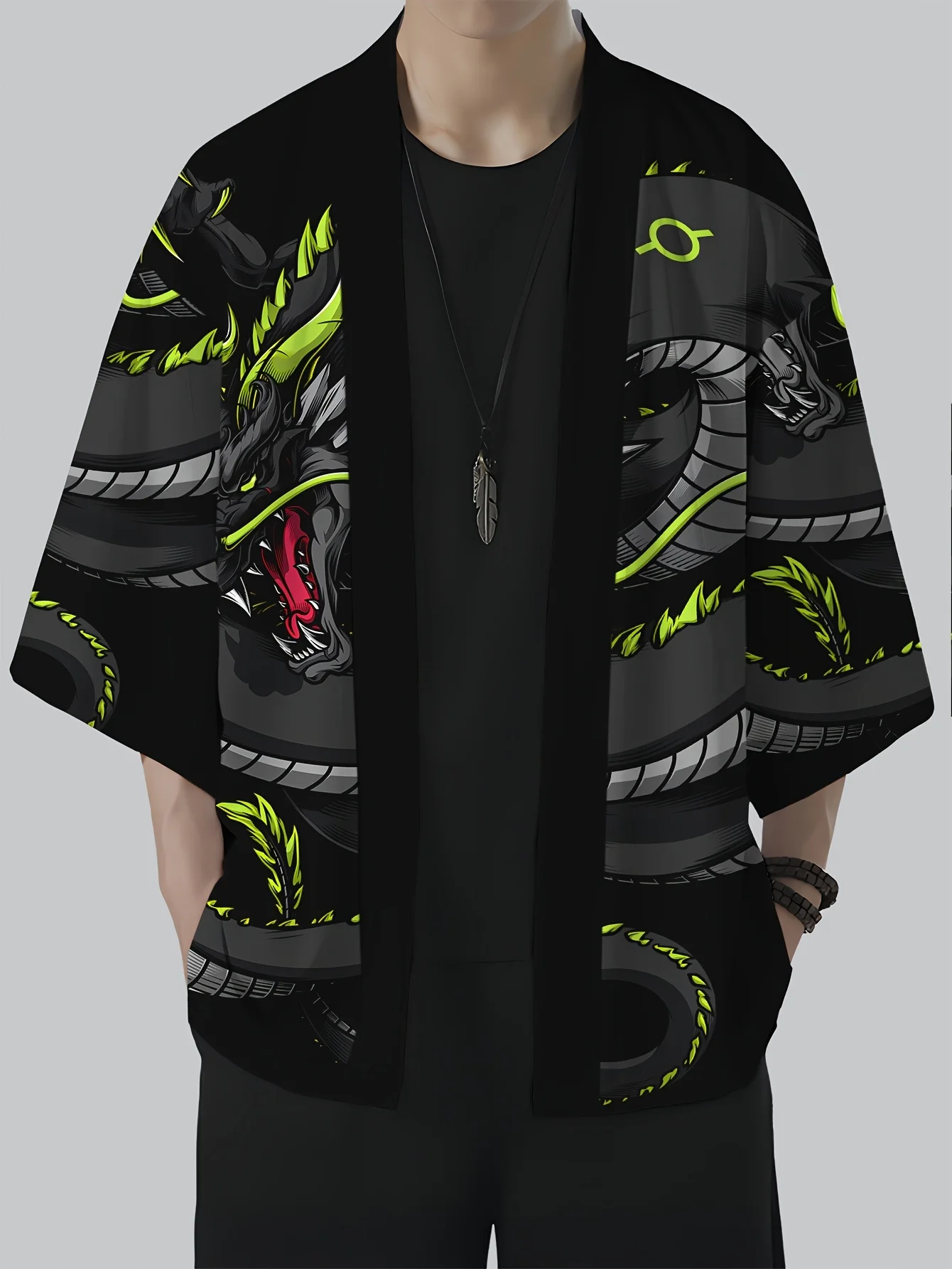 

2026 Summer New Men's Kimono 3D Trend Brand with Dragon Pattern Print Fashionable Outdoor Comfortable Lightweight Soft