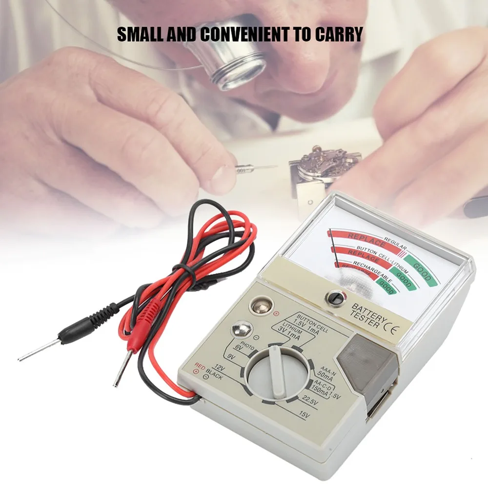 ساعة بلاستيكية بتصميم محمول، جهاز اختبار بطارية، أداة إصلاح ساعة محمولة بيضاء، جهاز قياس الجهد الكهربائي، صانعي الساعات