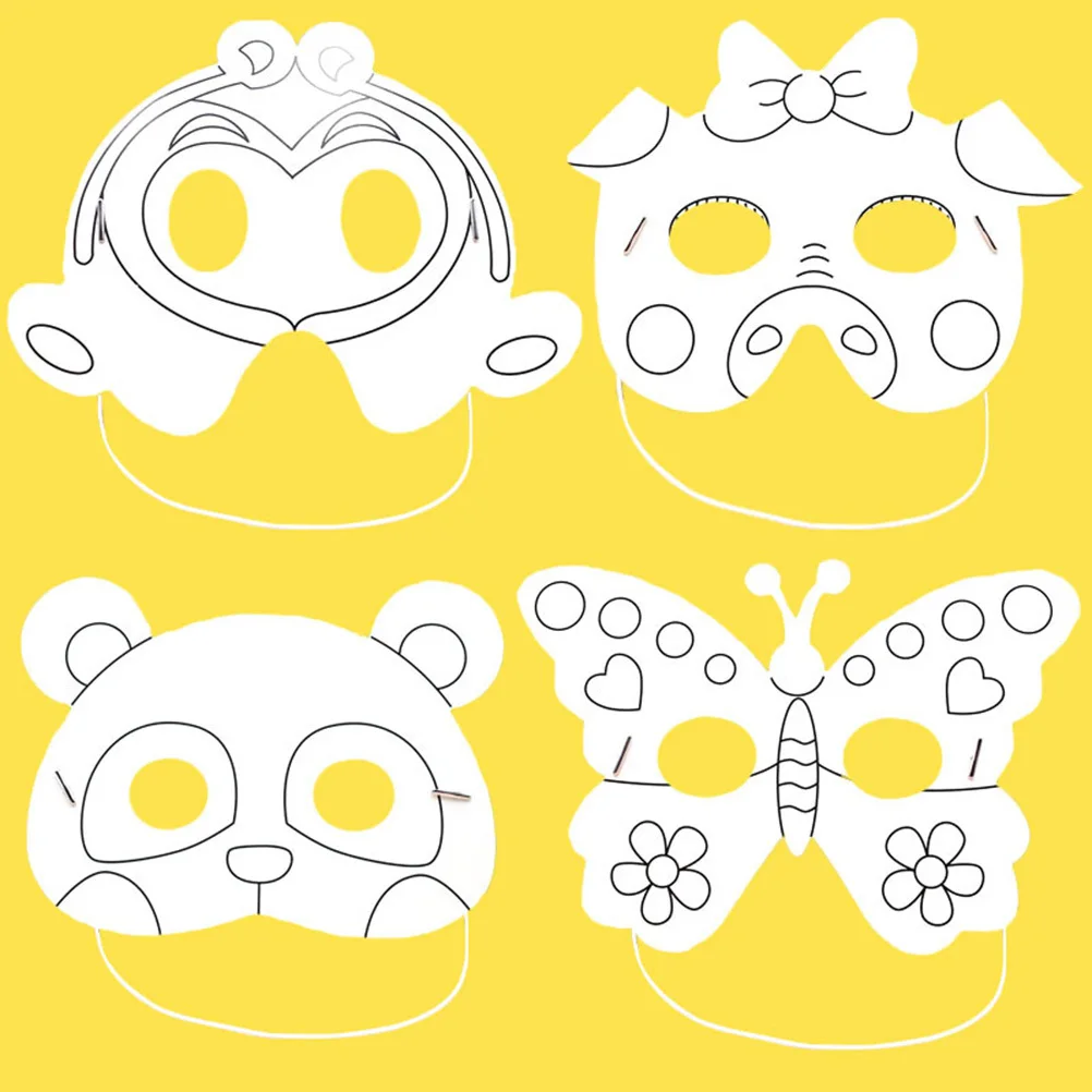 10 pçs graffiti máscaras de animais kits de artesanato de papel branco diy colorir diversão festa máscaras de papel materiais de arte máscara branca