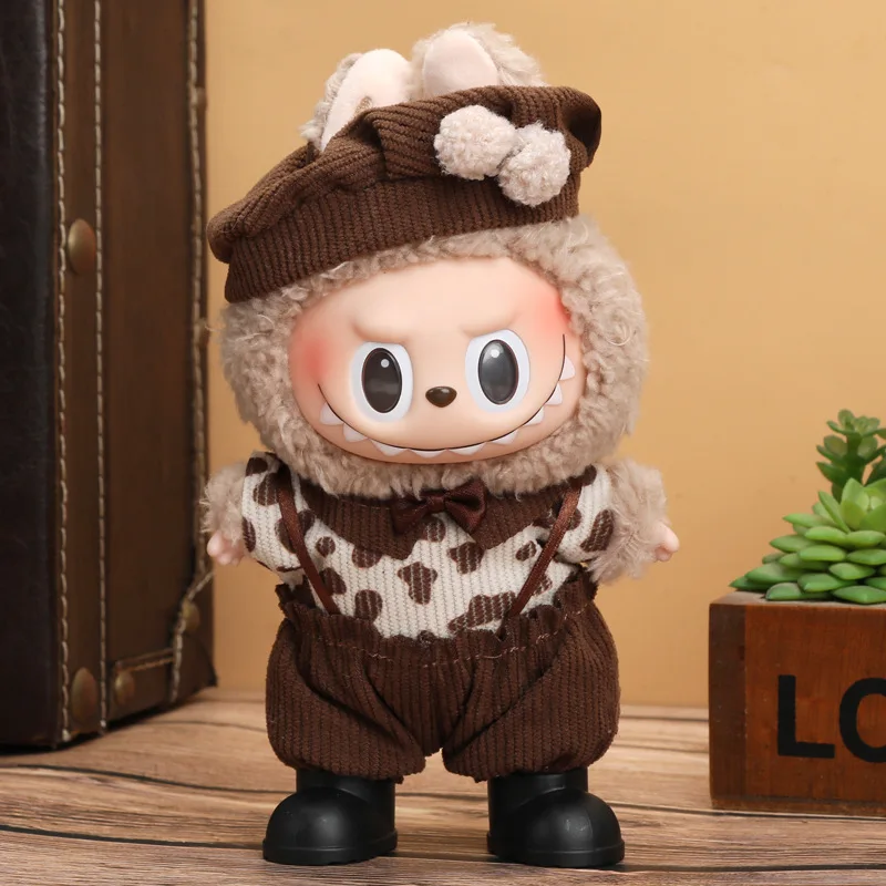 Suitable For 17 Cm Labubuv1v2v3 Clothes Autumn And Winter Mocha Brown Set Doll Accessories Festival Gifts Autumn And Winter Set