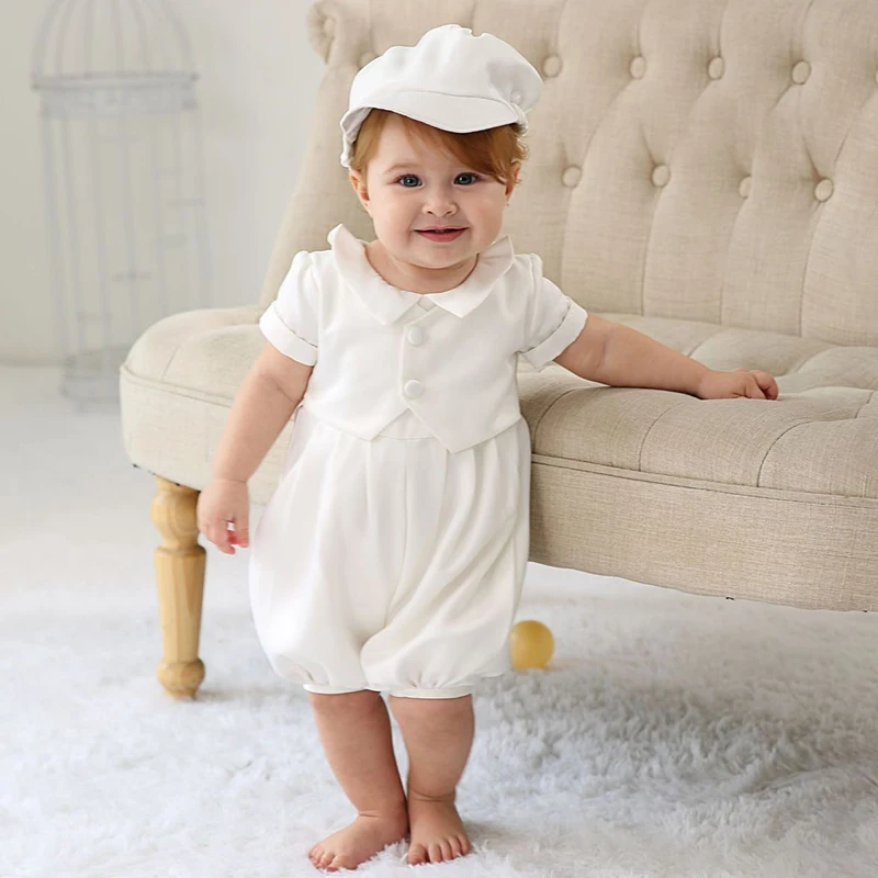 

New Baby Boy Tuxedo Onesie Christening Suits Formal Gentlemen Sets Wedding Infant Boy Baptism 1st 2nd Birthday Outfits Jumpsuits