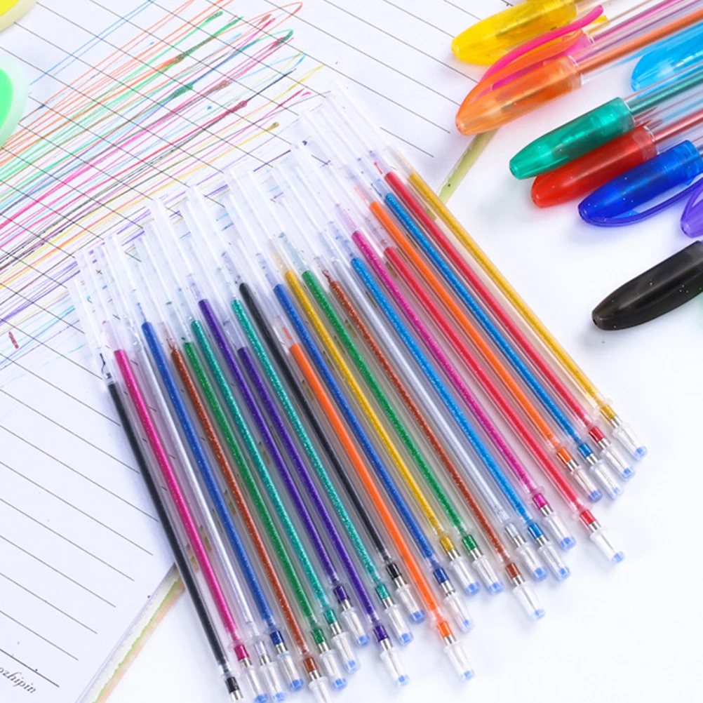 100Pcs Glitter Pen Refills Plastic Long-Lasting Signature Pen Ink Refills Replacements Office Stationery Glitter Pens for Adults