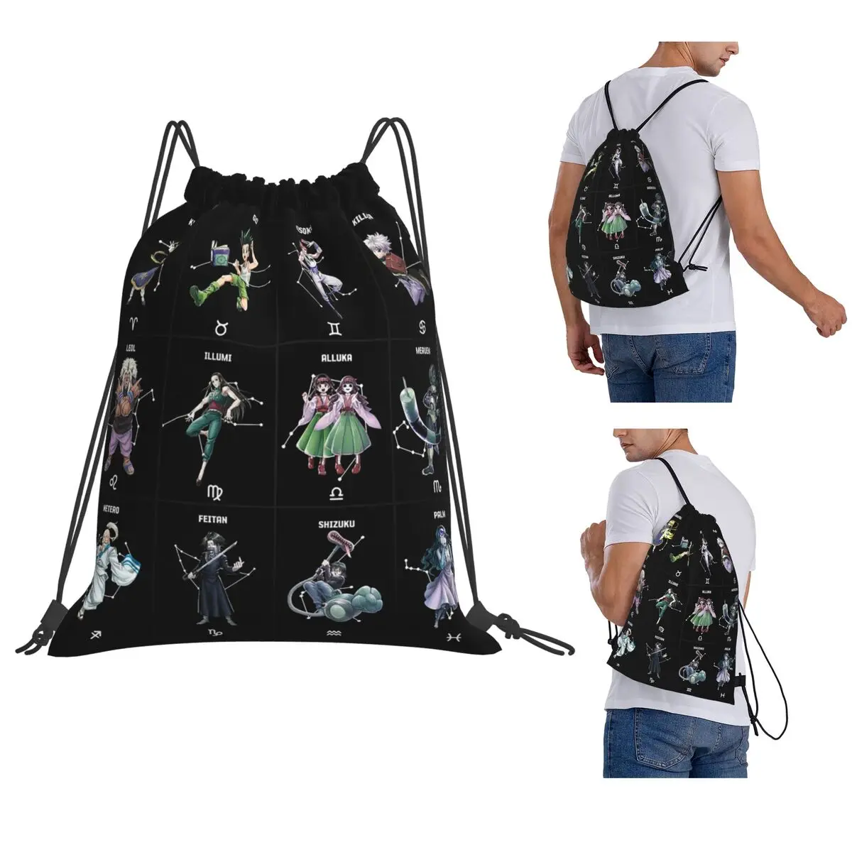 

Anime Hunter X Hunter Backpacks Fashion Drawstring Bags Storage Bag Book Bags for Man Woman Students