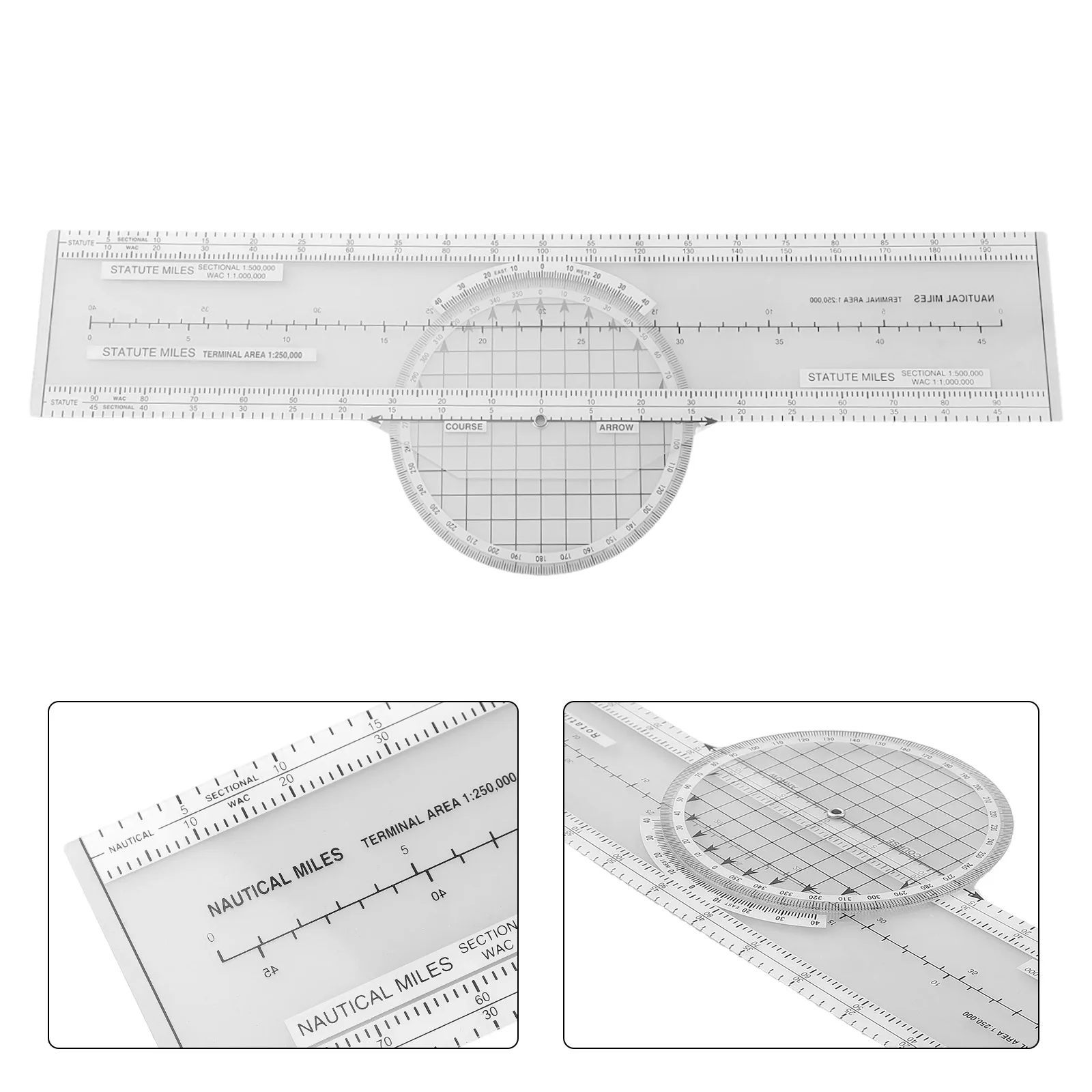 Transparent ABS Aviation For Plotter Slide Ruler 360 Degree Rotating Azimuth Scale For Pilot Flight Plan Vector Measuring
