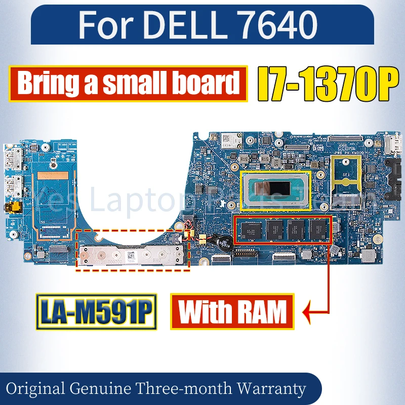 LA-M591P For Dell 7640 Laptop Mainboard 0PRJX8 SRMJ6 I7-1370P With RAM Bring a small board Notebook Motherboard 100％ Tested