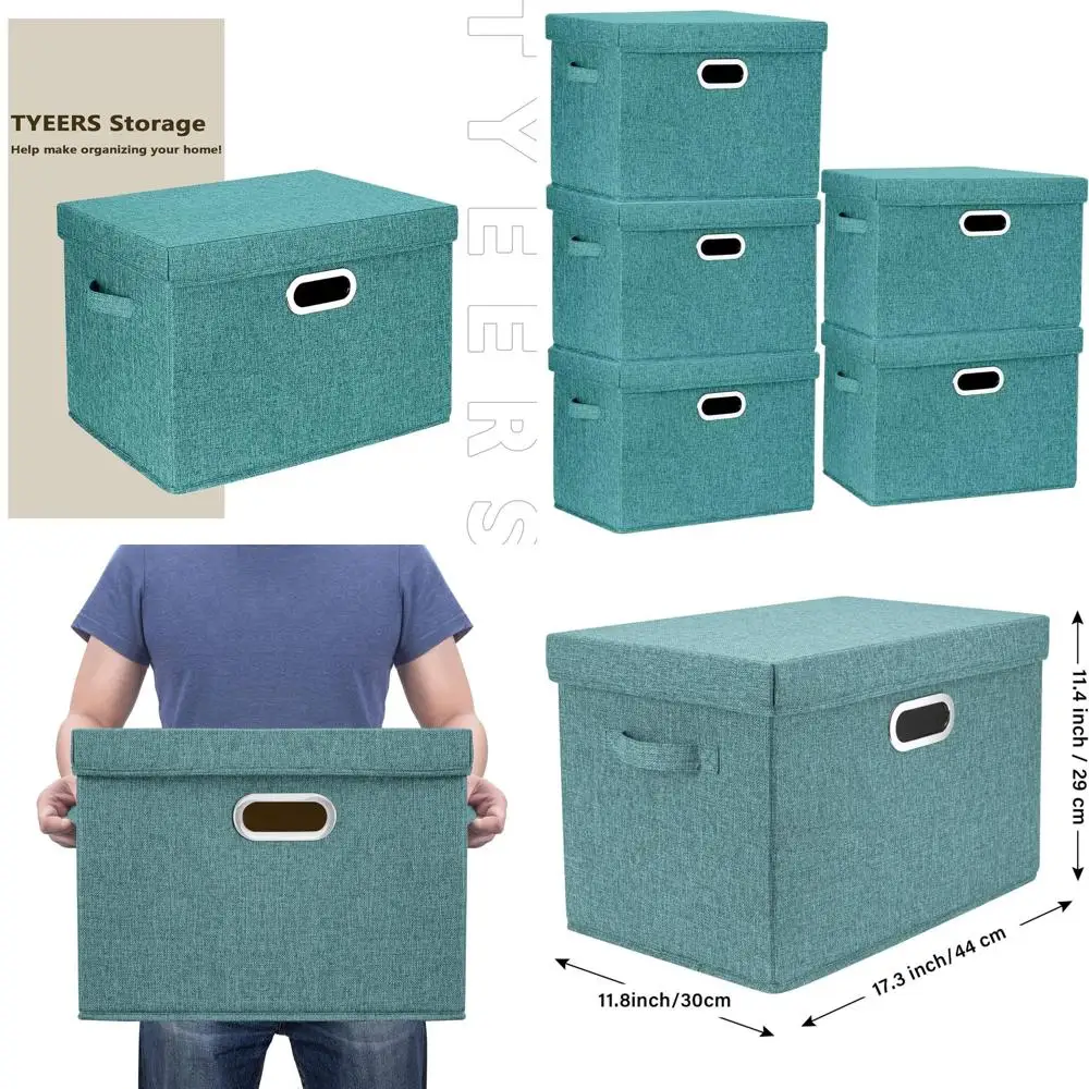 

Collapsible Fabric Storage Bins with Lids, Washable, 17.3x11.8x11.4 inches, 5-Pack, Aqua Deep