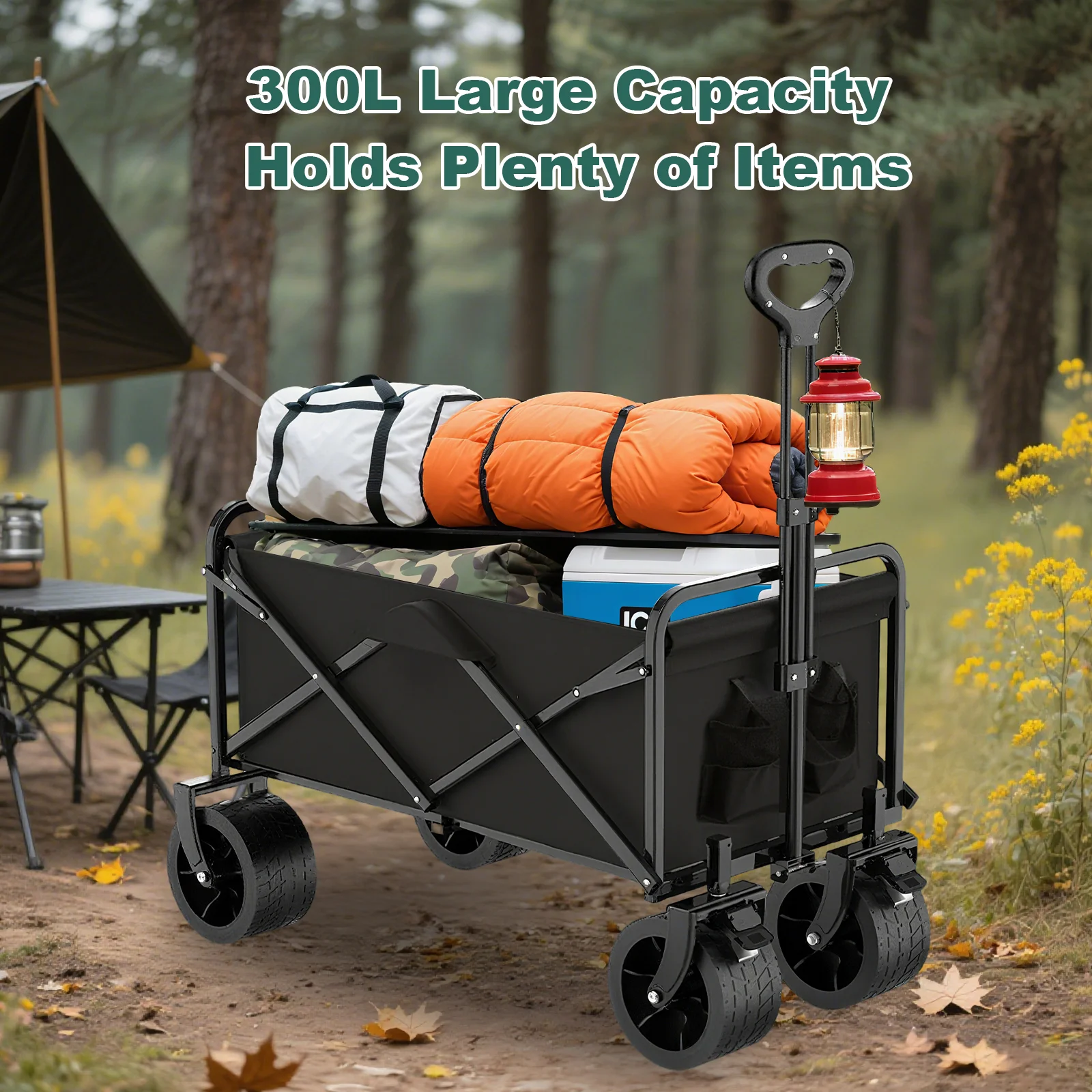 عربة شاطئ قابلة للطي وقابلة للطي شديدة التحمل، عربة شاطئ ذات سعة كبيرة، محمولة للتسوق والحديقة والتخييم والصيد في الهواء الطلق