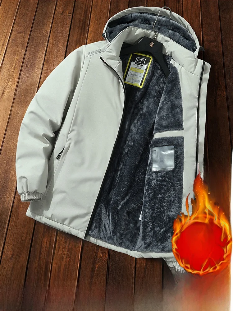 

Men's Fce Lined Detachable Hood Thi Warm Winter Jaet Workwear Coat Stand Fit Faion Urban Sle Polyester Fabric