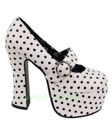 White Black Polka Dot Mary Jane Platform Pumps Women Round Toe Buckle Strap Chunky Block High Heel Dress Shoes Footwear Lolita - AliExpress 322