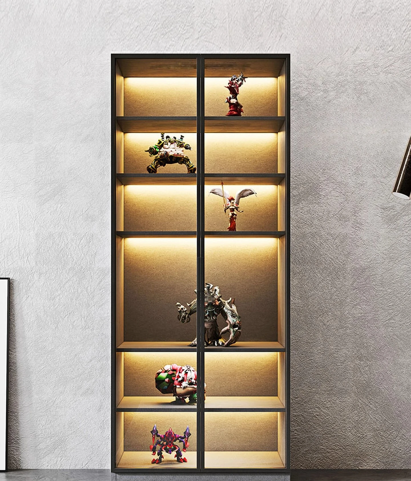 Solid wood glass display cabinet with light, Lego model statue with password, fingerprint lock, dust-proof