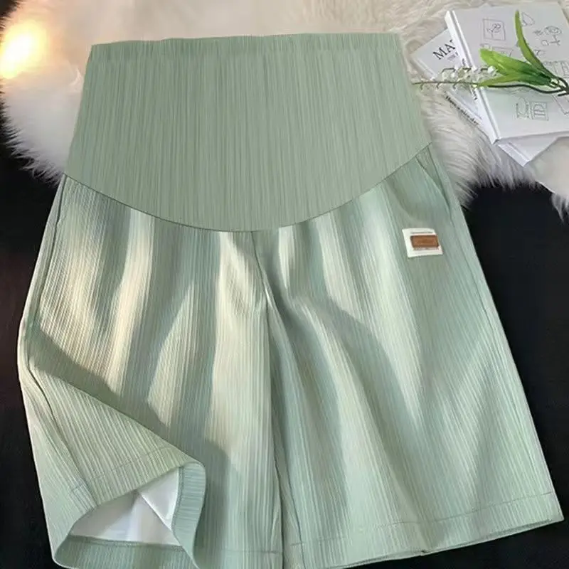 Summer Pregnant Woman Ice Silk Shorts Knee-length Plus Size Maternity Belly Pants Wide Legs Thailand Pregnancy Trousers