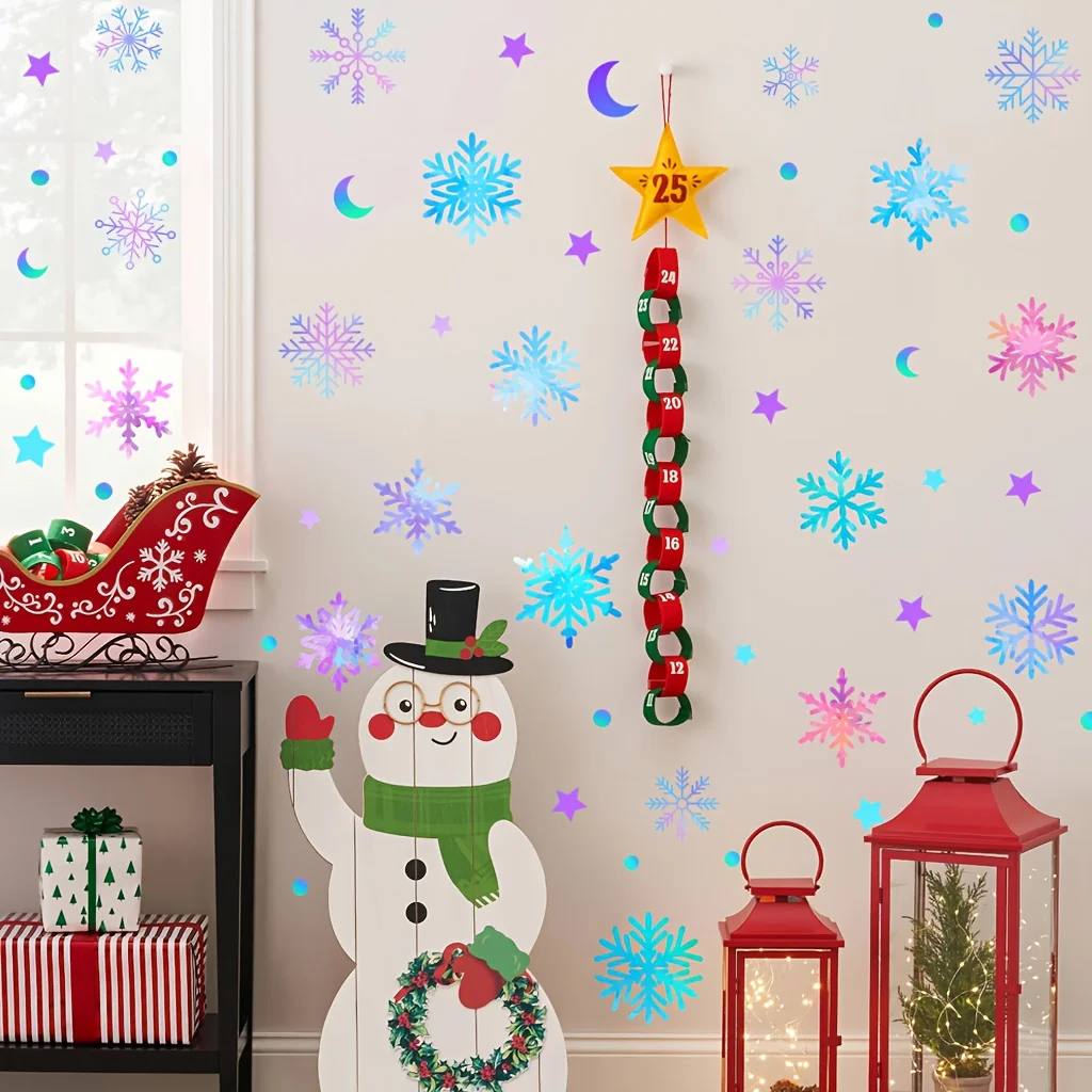 1set Luminous Christmas wall stickers moon stars, self-adhesive and detachable PVC material suitable for bedroom, living room