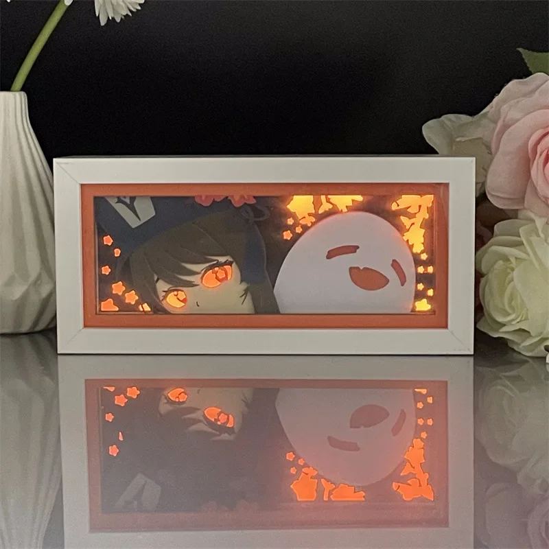 Cartoon Anime Genshin Impact Multi Color Paper Carving Lamp Desktop Ornament LED Photo Frame Drawing USB Night Light boy Gift