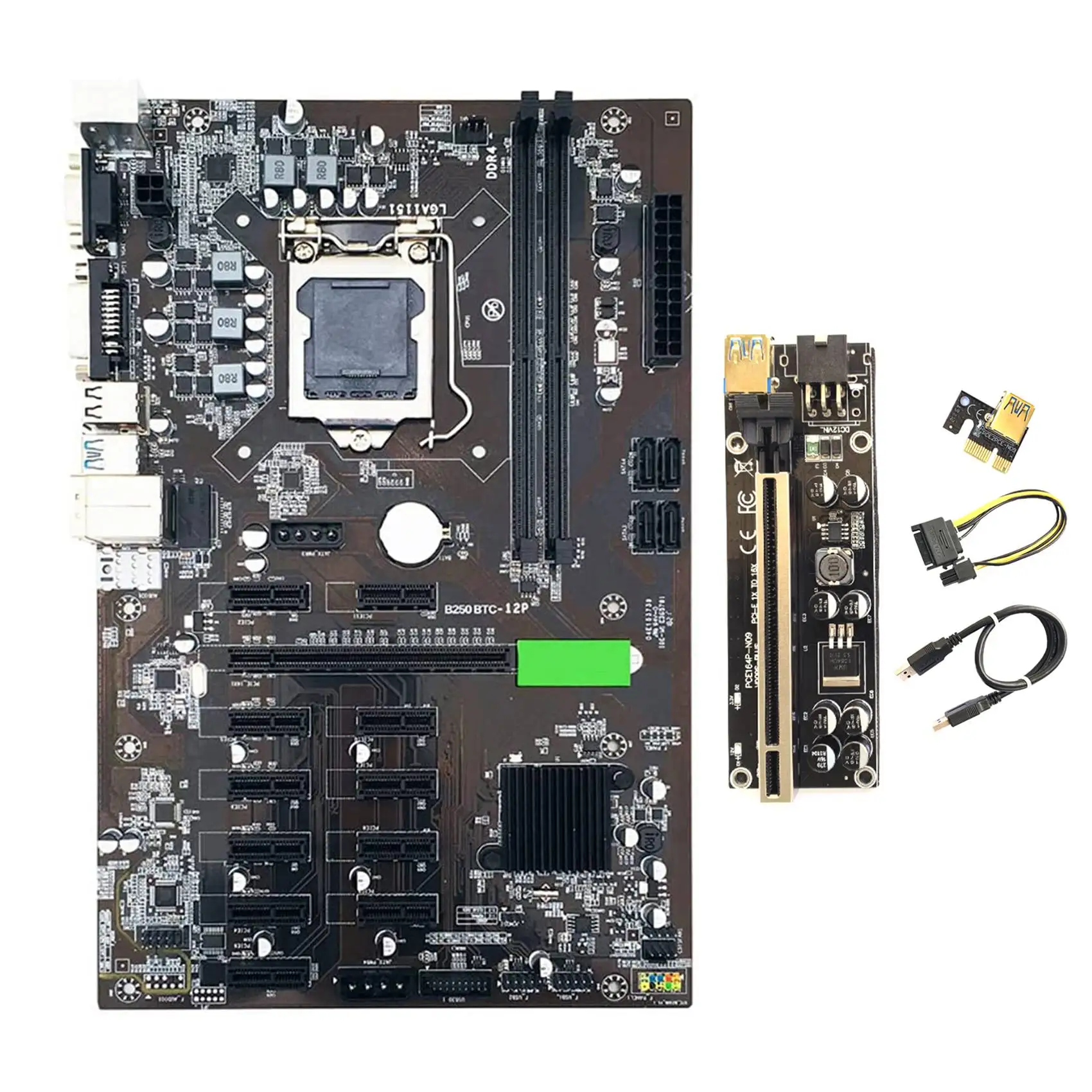 

B250 BTC Mining Motherboard with VER009S PLUS Riser 12XGraphics Card Slot LGA 1151 DDR4 SATA3.0 USB3.0 for BTC Miner