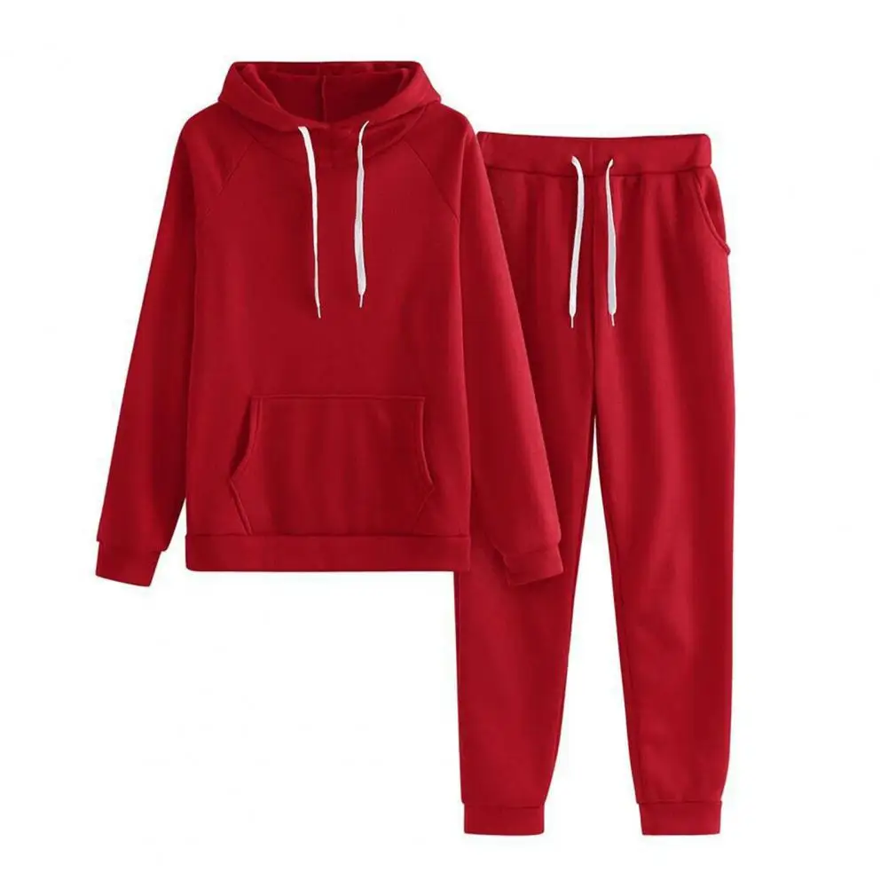 

2 Pcs/Set Hoodie Pants Set Long Sleeve Thick Patch Pocket Hooded Drawstring Elastic Waist Ankle-banded Top Trousers Tracksuit