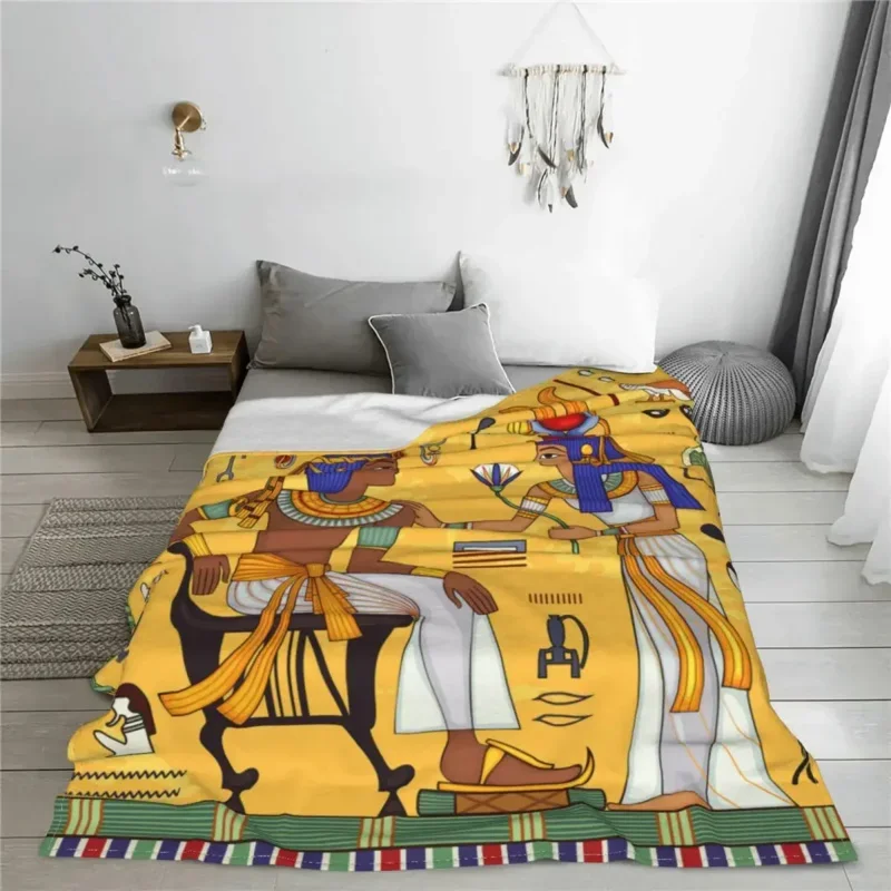 Ancient Egypt Blanket Retro Egyptian Symbol Fuzzy Awesome Warm Throw Blanket for Chair Covering Sofa Textile Decor