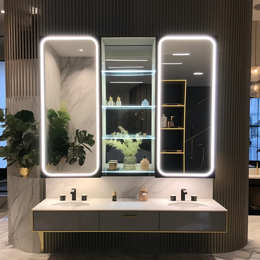 

du-Custom Made Modern Design Wall Mounted Mirrored Bathroom Vanity Cabinets Washroom Mirror Cabinet with Lights#