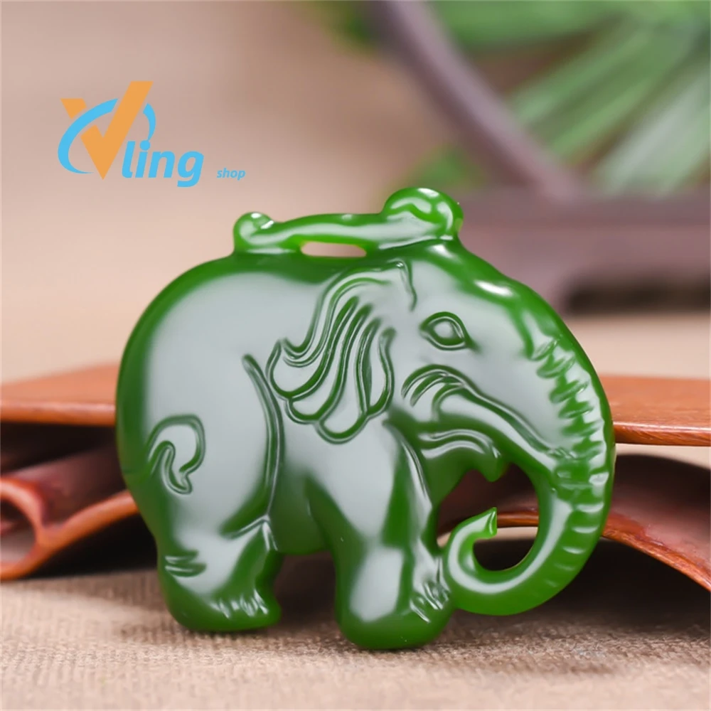 Natural Chinese Jade Green Hand Carved Elephant Pendant Fashion Jewelry for Men and Women Towards Success Necklace Popular Gift