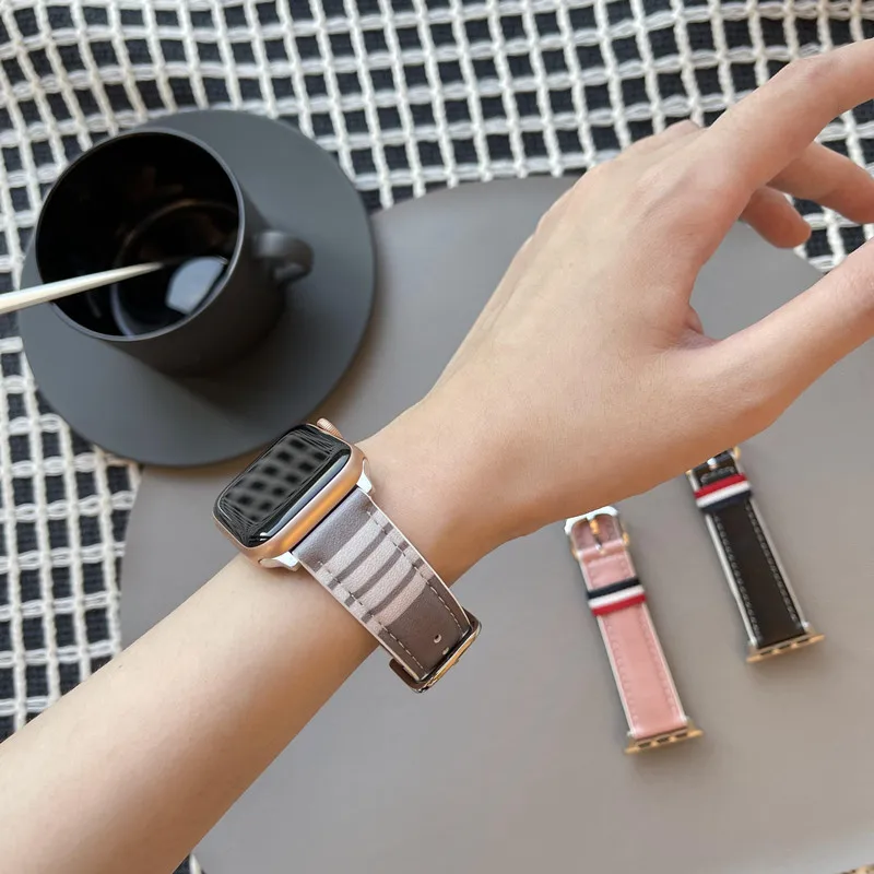 Leather Strap For Apple Watch Ultra 49mm 41mm 45mm correa 38mm 40mm fathion bracelet iwatch series 8 7 6 5 4 3 SE 42mm 44mm Band image 5